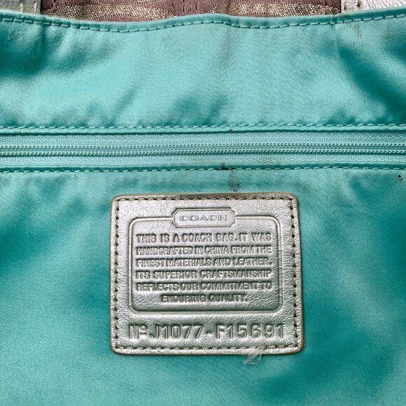 Coach Hampton Lurex Brown & Gold Canvas Shoulder Bag F15691 - Picture 12 of 12